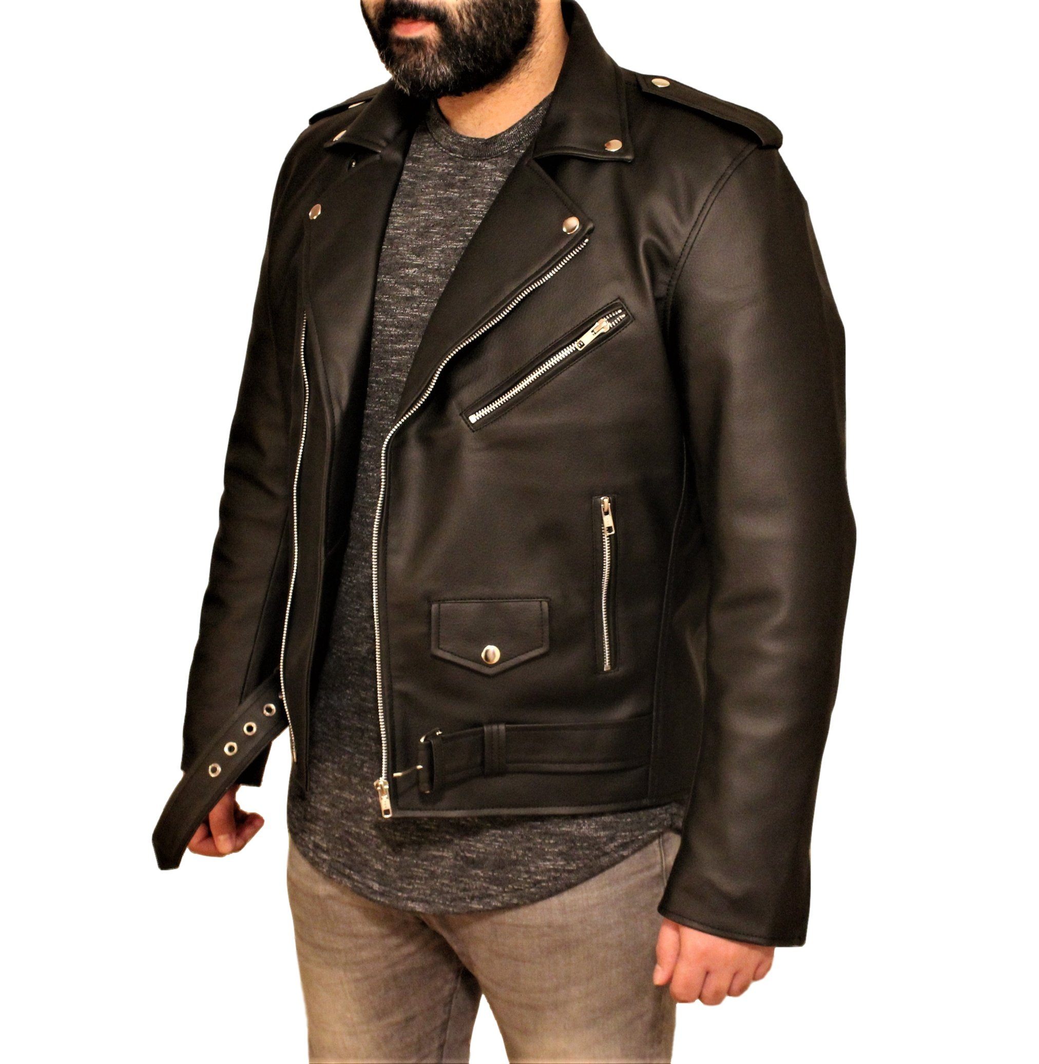 Leather Jacket - Men's Vegan Black Motorcycle Style Faux Leather Jacket