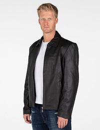 Leather Jacket - Mens Classic Zip Up Leather Jacket