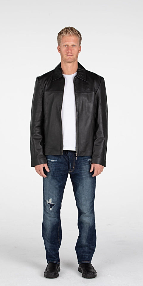 Leather Jacket - Mens Classic Zip Up Leather Jacket