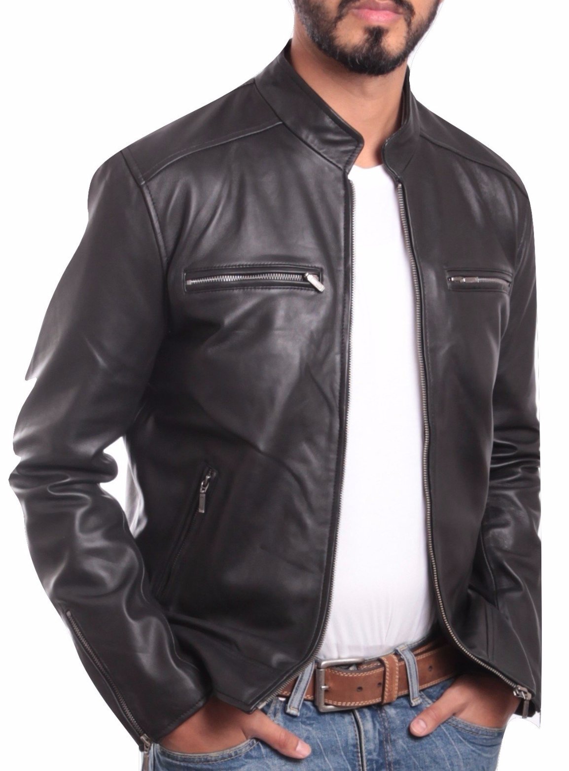 Mens Corporate Leather Jacket Black, [option2] - Fadcloset