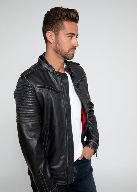 Leather Jacket - Mens Stark Distressed Leather Jacket - Clearance