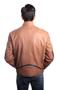 Mens Tan Cowhide Racing Leather Jacket, [option2] - Fadcloset