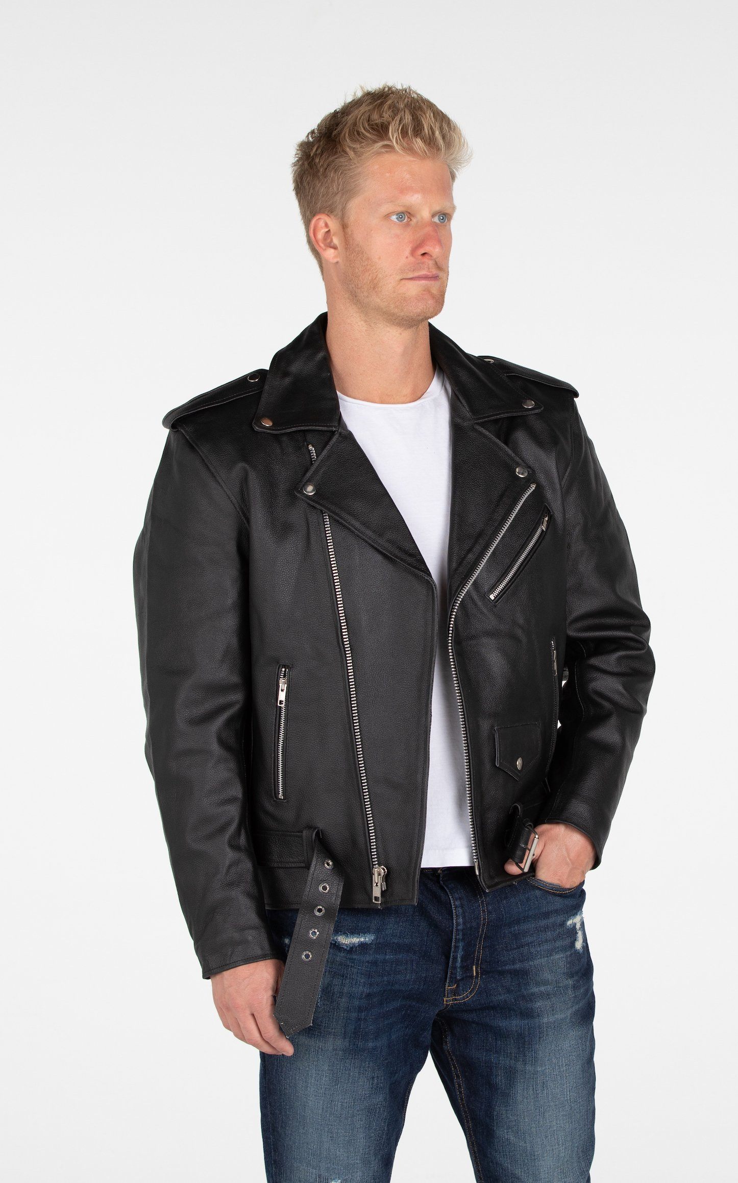 Leather Jacket - MotoArt Men's Classic Cruiser V1 Biker Genuine Leather Jacket