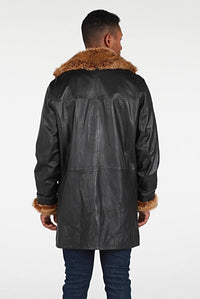 Leather Jacket - Ulman Mens Winter Leather Coat W/Faux Fur - Clearance