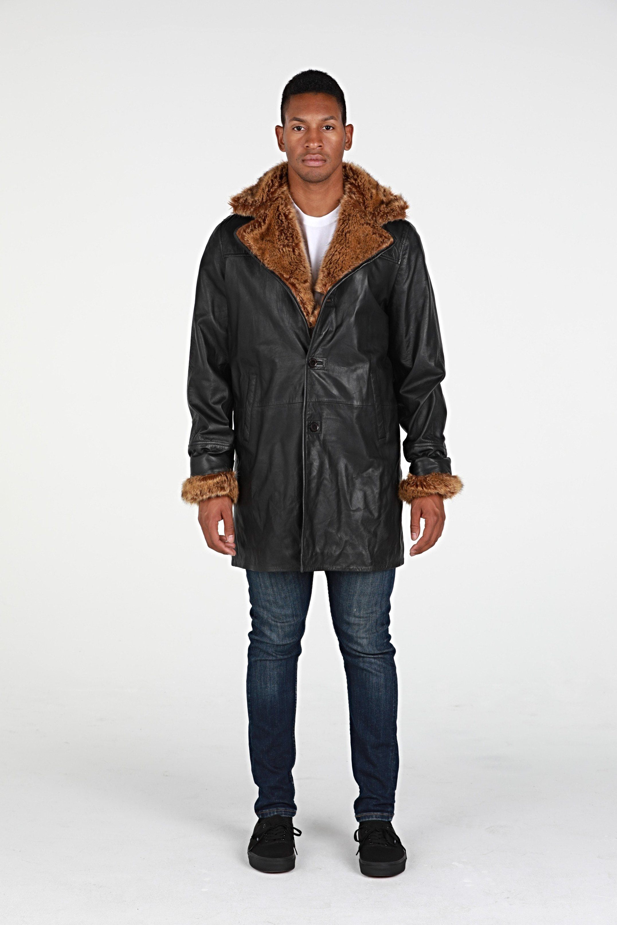 Leather Jacket - Ulman Mens Winter Leather Coat W/Faux Fur - Clearance