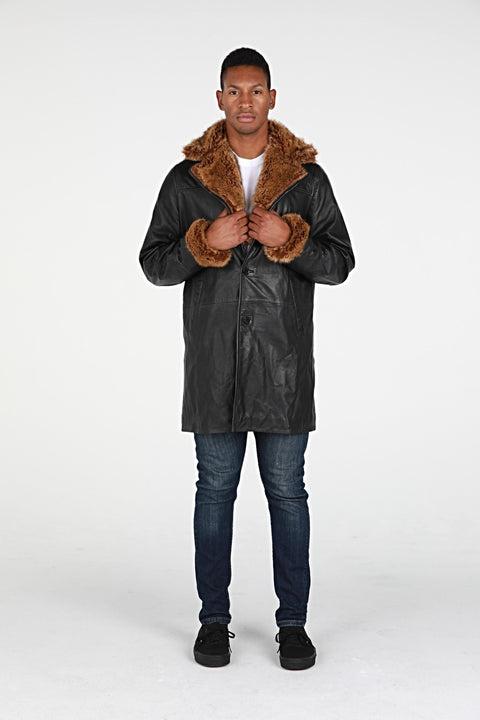 Leather Jacket - Ulman Mens Winter Leather Coat W/Faux Fur - Clearance