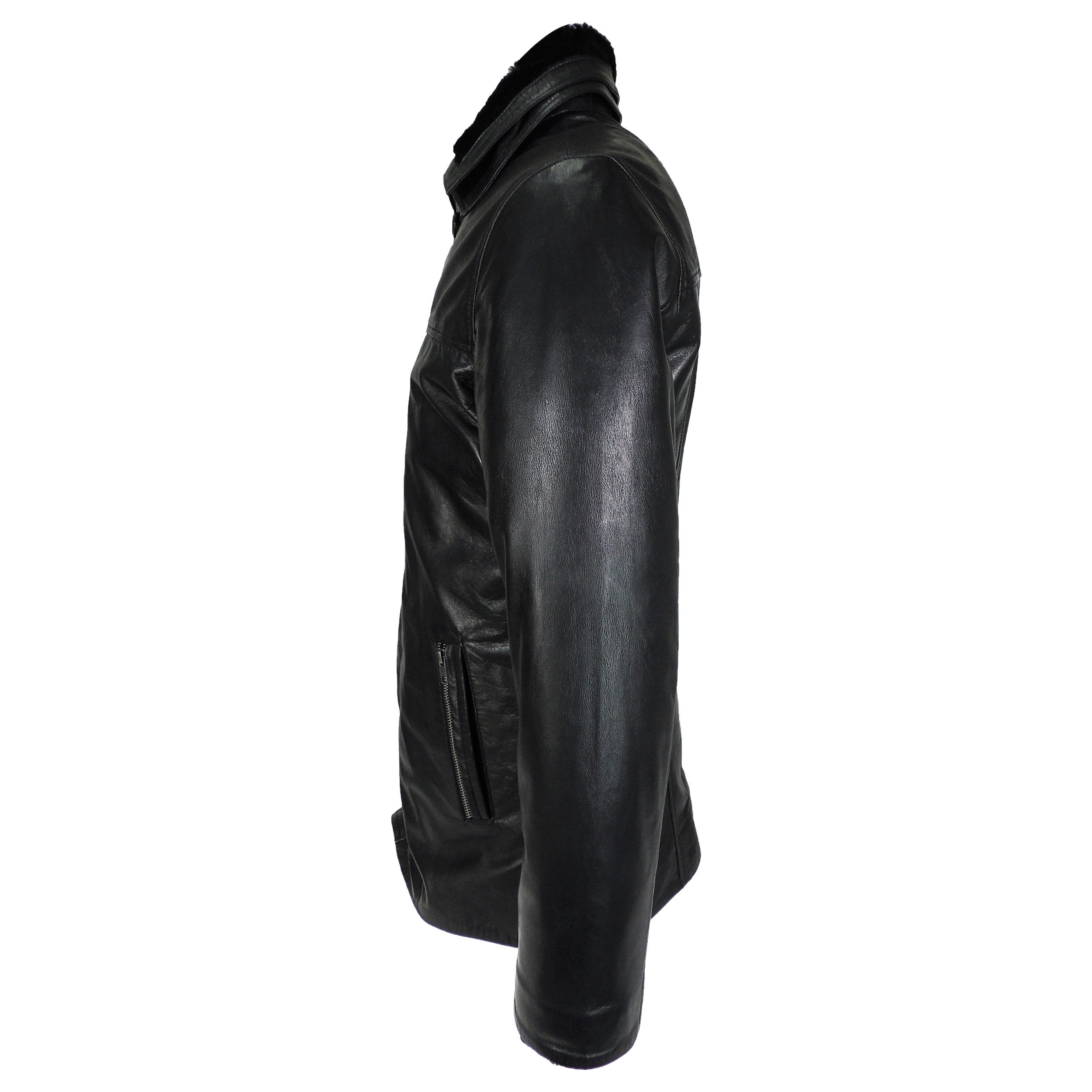 Ahsa Mens Leather Coat w/ Fur Collar, [option2] - Fadcloset