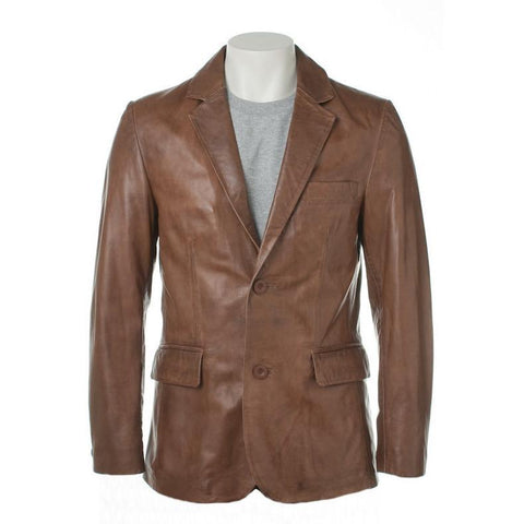 Bixby Mens Leather Blazer, Brown - Fadcloset