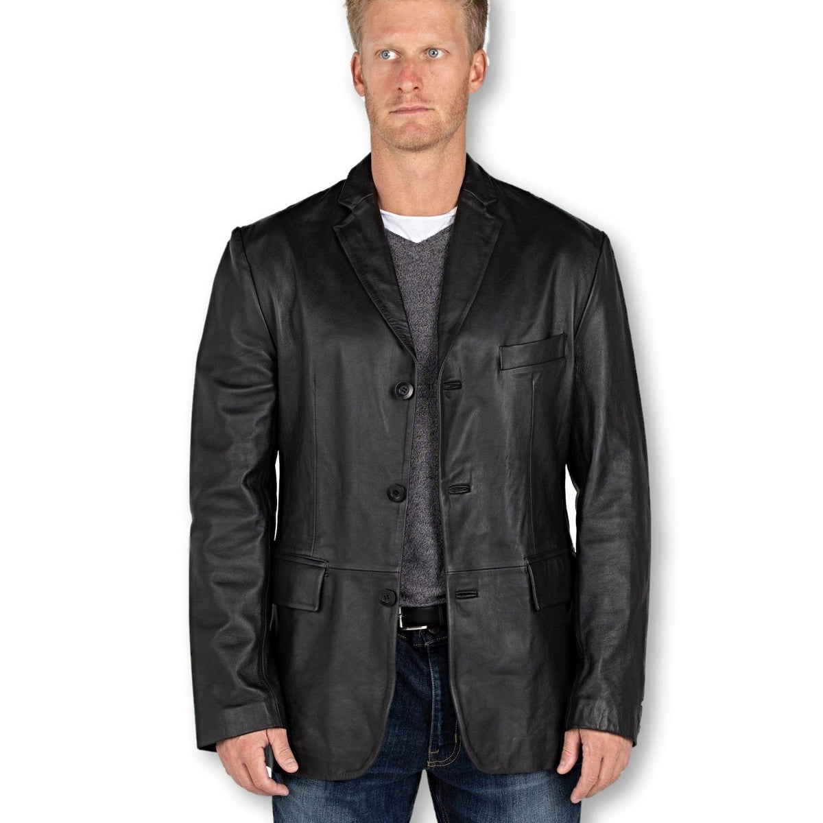 Fadcloset Men's Sicilian 3 Button Lamb Leather Blazer, Stl143-XS