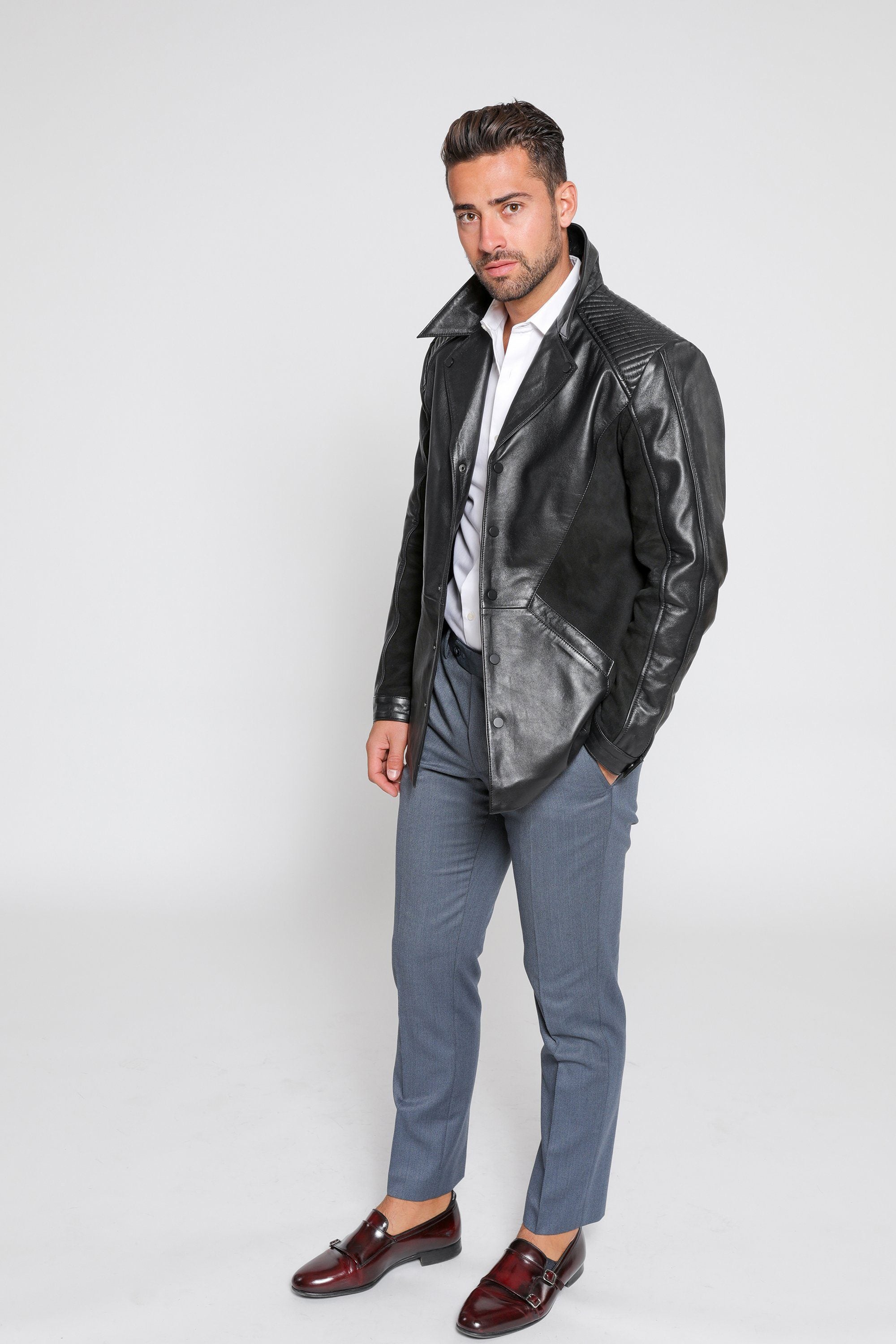 Mens Leather Blazer - Men's Tormund Suede Leather Blazer - Clearance