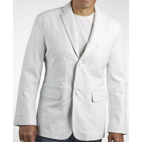 Mens Classic White Leather Blazer, [option2] - Fadcloset