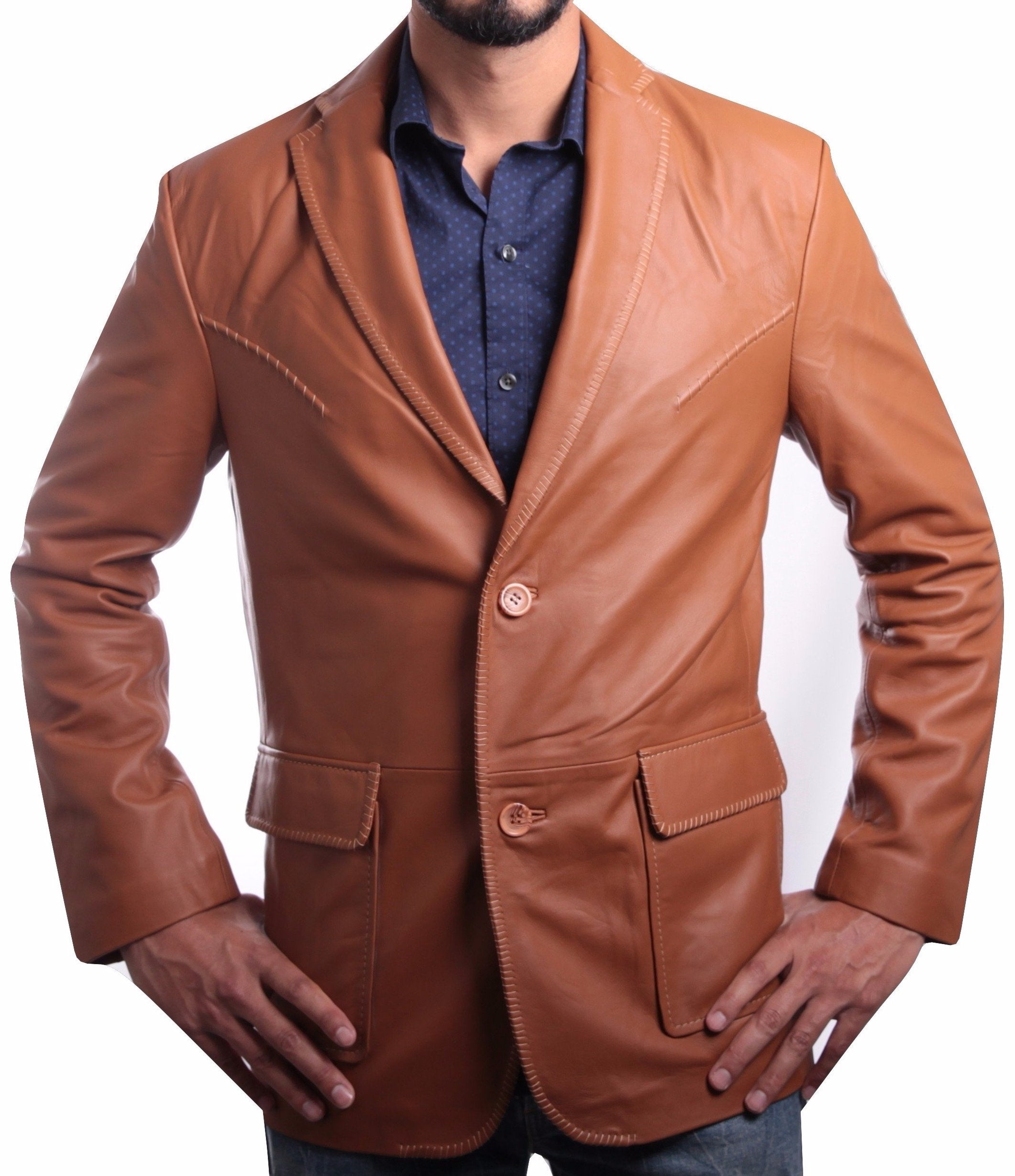 Mens Tan Western Blazer Whip Stitched, [option2] - Fadcloset