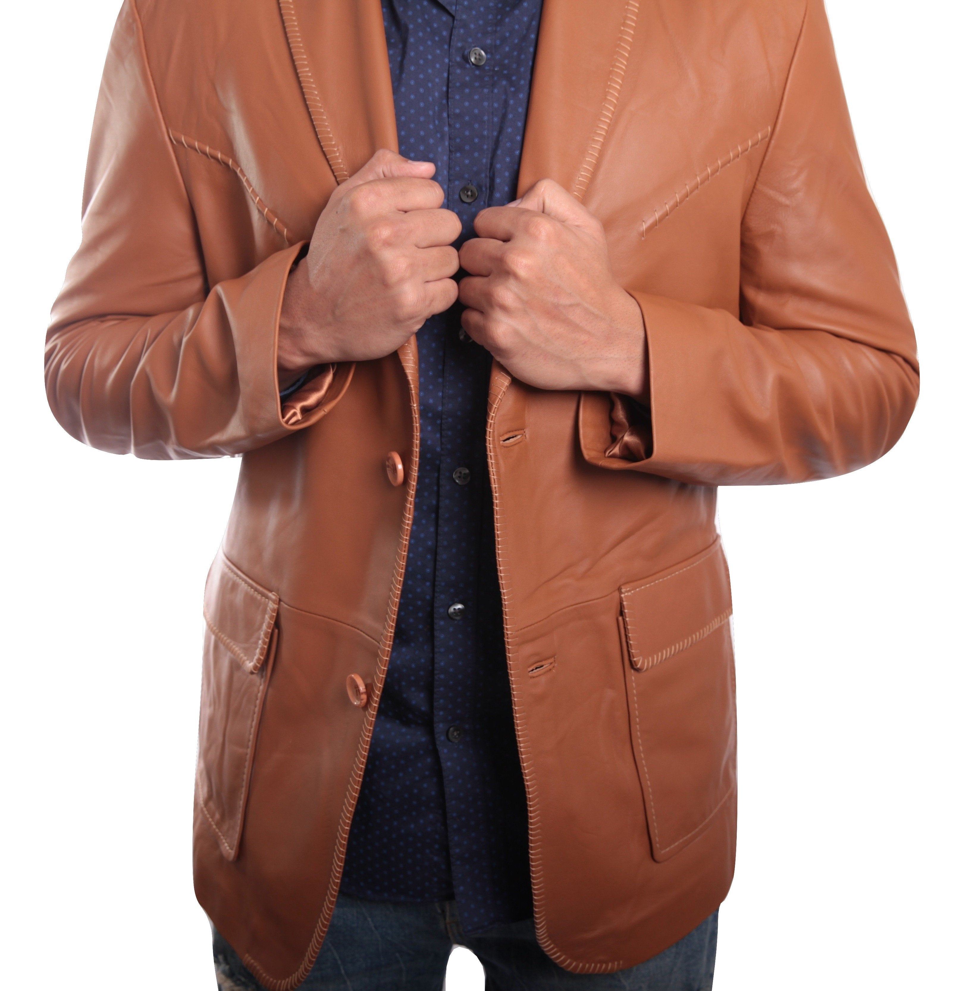Mens Tan Western Blazer Whip Stitched, [option2] - Fadcloset