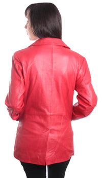 Womens Lipstick Red Hot 3 Button Leather Blazer, [option2] - Fadcloset