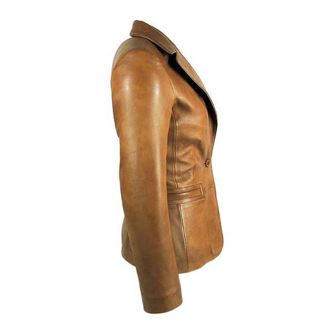 Womens Leather Blazer - Womens Tapered Tan Leather Blazer Awesome Lambskin