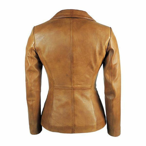 Women's Lambskin Genuine Leather Tan Jacket Blazer Casual Cognac Tan