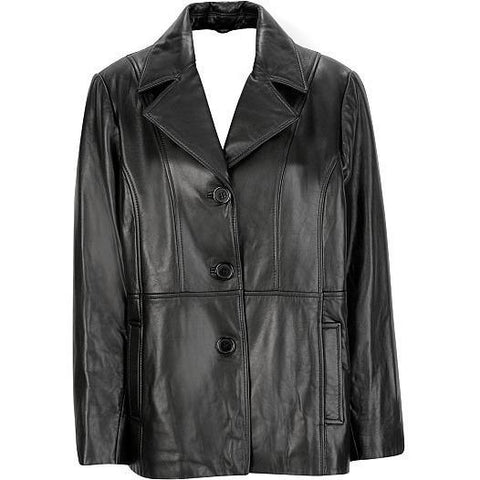 Ladies 3 Button Leather Blazer Coat, [option2] - Fadcloset