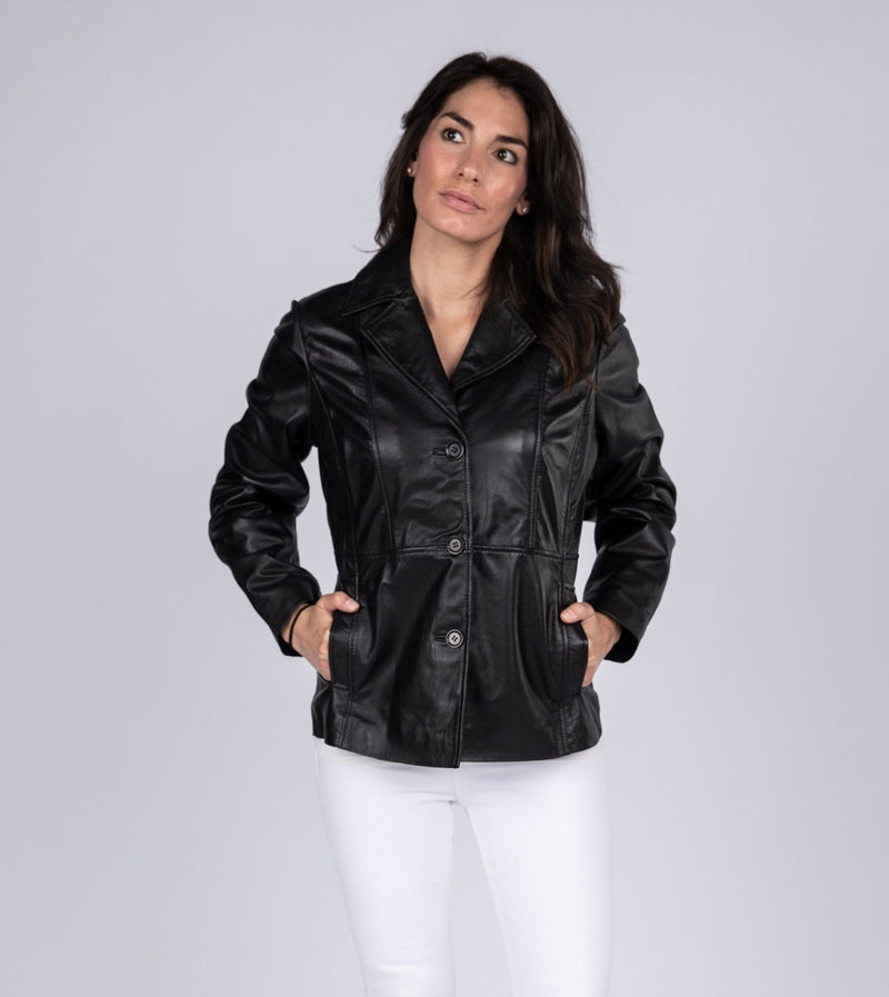 Women's Athena 3 Button Leather Coat, [option2] - Fadcloset