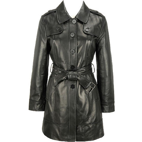 Women's Elegant Leather Trench Coat, [option2] - Fadcloset