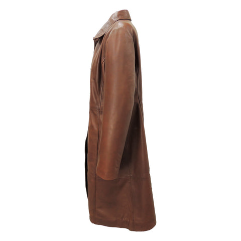 Womens Elegant Brown Leather Coat, [option2] - Fadcloset