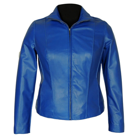 Aaliya Womens Sheepskin Leather Jacket, Blue - Fadcloset