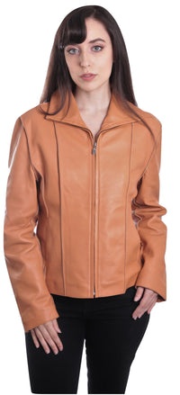 Aaliya Womens Sheepskin Leather Jacket, Tan - Fadcloset
