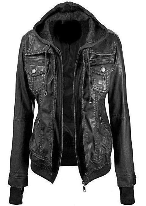 Womens Winter Down Leather Jacket Black – FAD