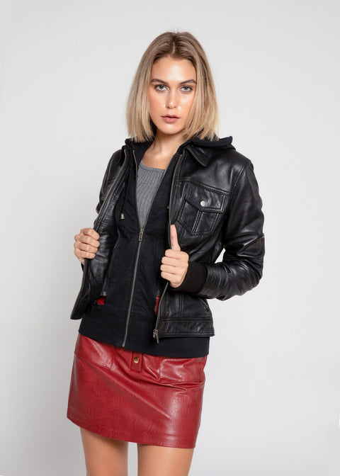 The Leather Factory Women's Lambskin Detachable Hooded Leather