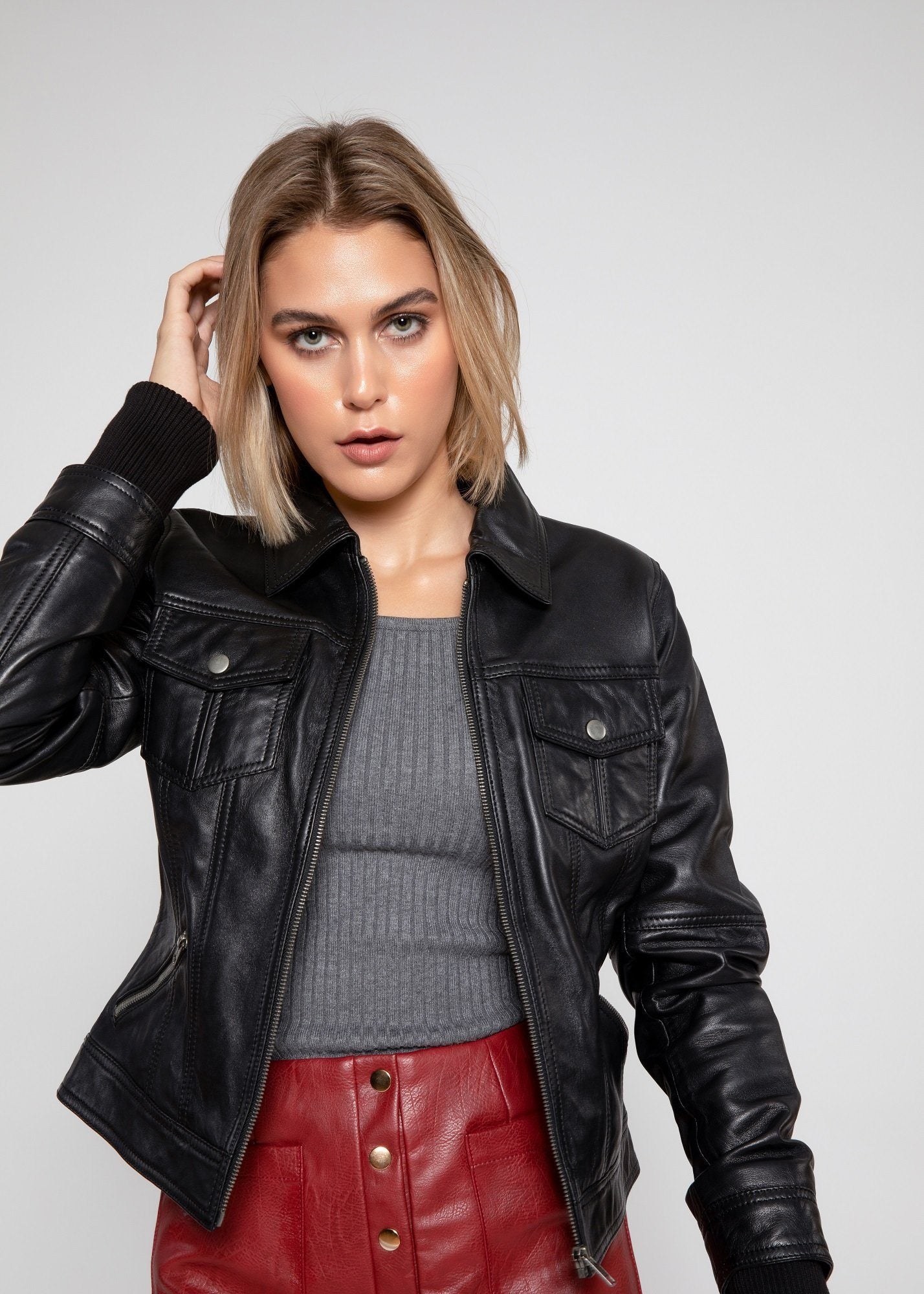 NooriLeather Womens Cropped Leather Jacket