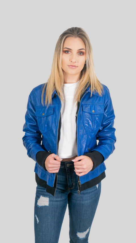 Womens Leather Jacket - Annalise Womens Leather Jacket Blue