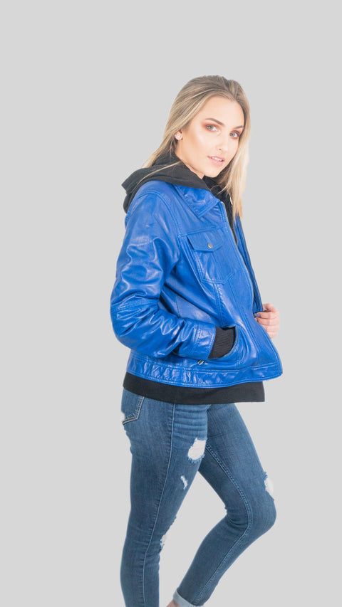 Womens Leather Jacket - Annalise Womens Leather Jacket Blue