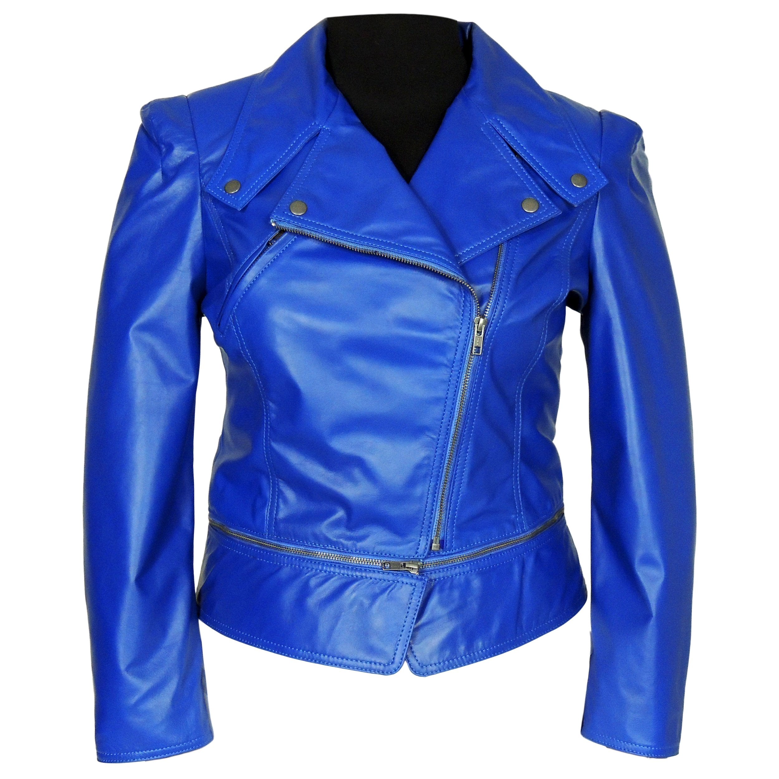 Annette Womens Leather Jacket, Blue - Fadcloset