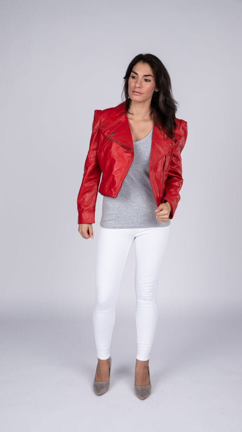 Annette Womens Leather Jacket, Red - Fadcloset