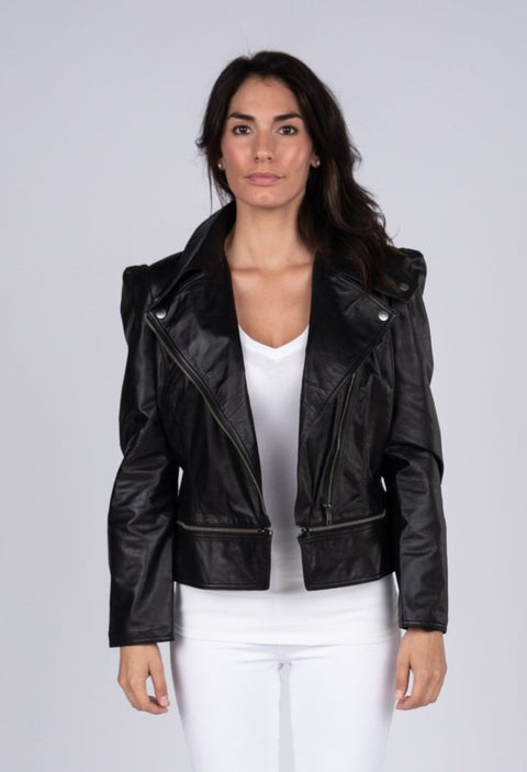Annette Womens Leather Jacket, Black - Fadcloset