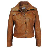 Arlet Womens Leather Short Jacket Tan, [option2] - Fadcloset