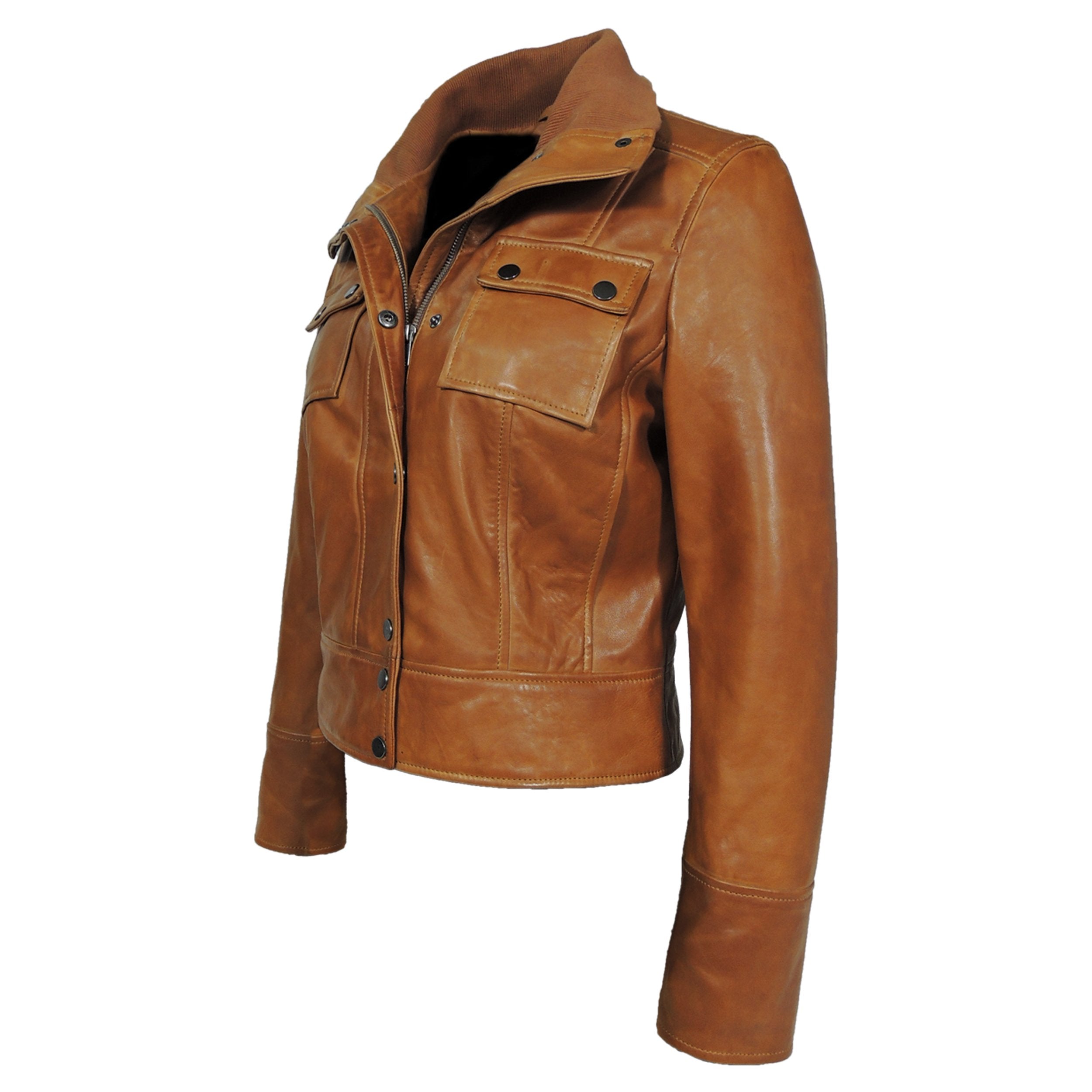 Arlet Womens Leather Short Jacket Tan, [option2] - Fadcloset