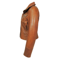 Arlet Womens Leather Short Jacket Tan, [option2] - Fadcloset