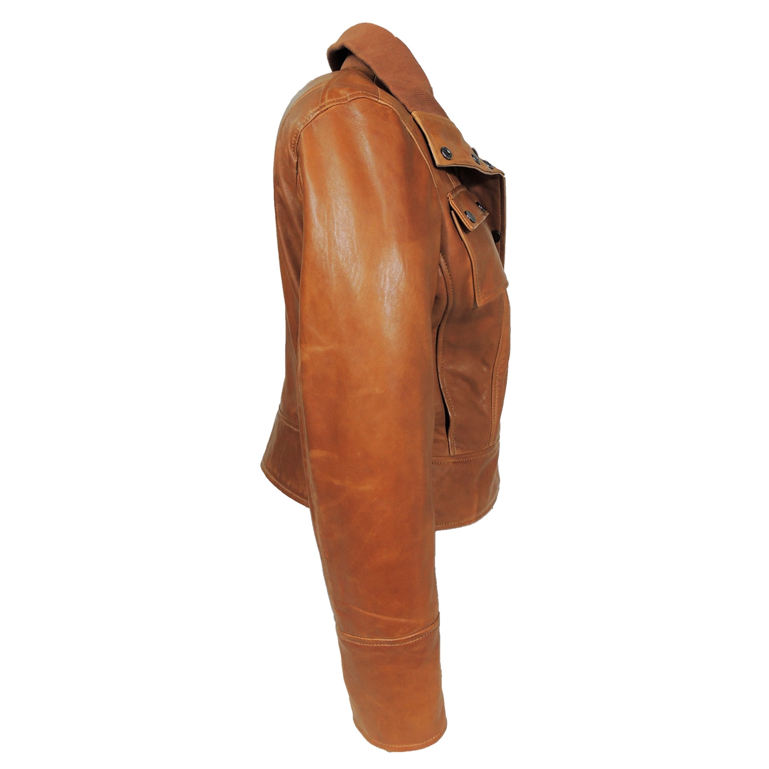 Arlet Womens Leather Short Jacket Tan, [option2] - Fadcloset