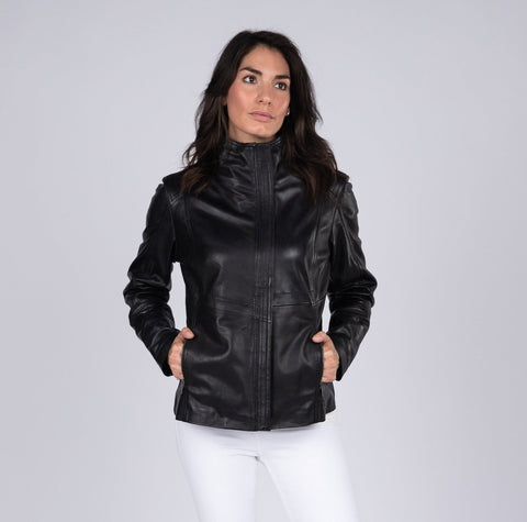 Arra Womens Leather Jacket, Black - Fadcloset