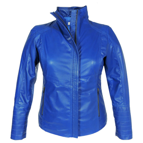 Arra Womens Leather Jacket, Blue - Fadcloset