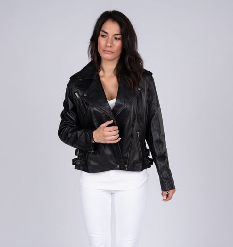 Ava Womens Leather Jacket, Black - Fadcloset