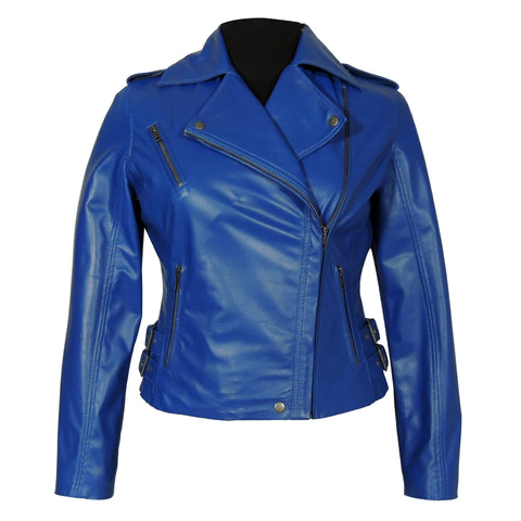 Ava Womens Leather Jacket, Blue - Fadcloset
