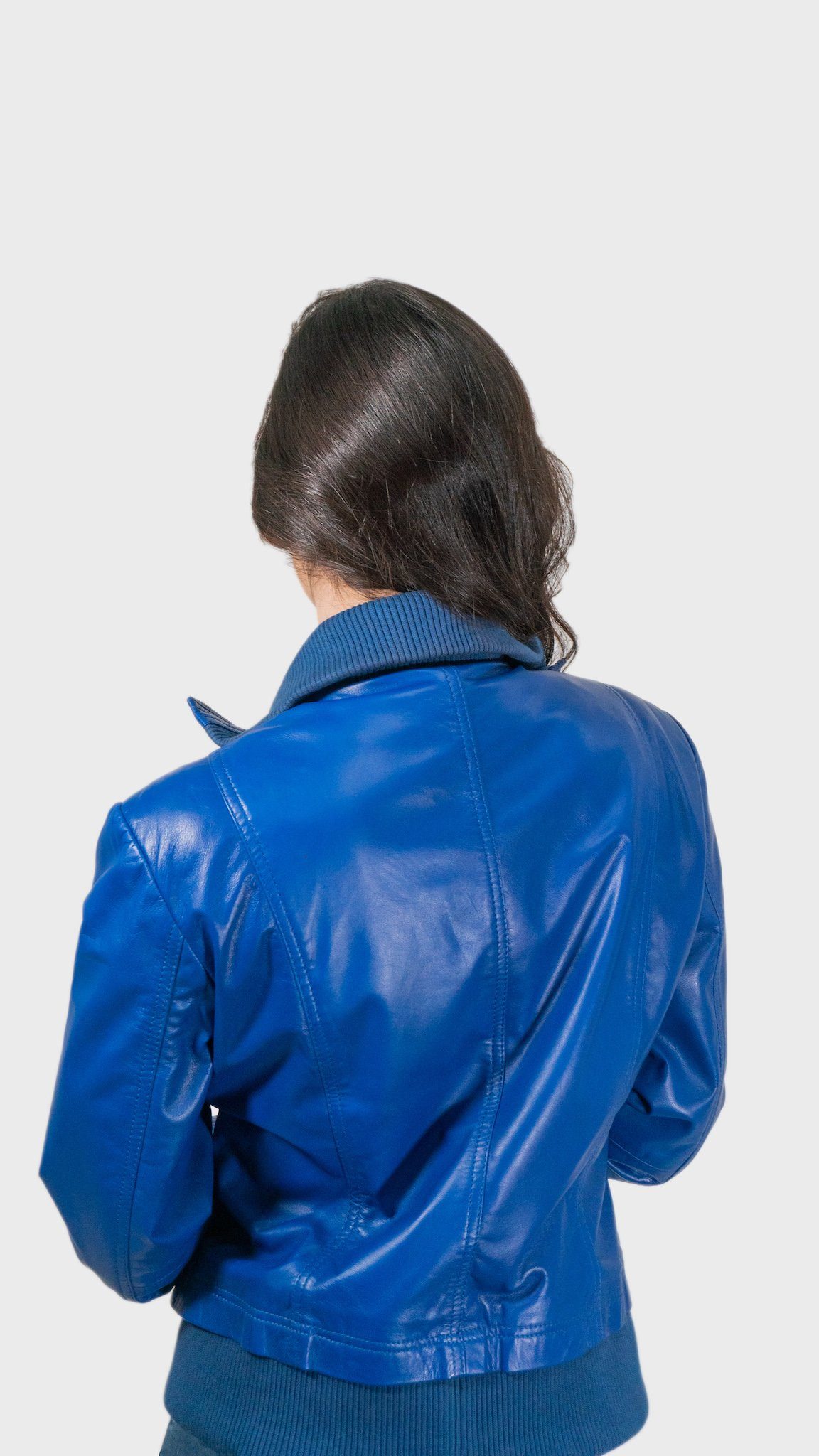 Womens Leather Jacket - Bailey Womens Leather Bomber Jacket Blue
