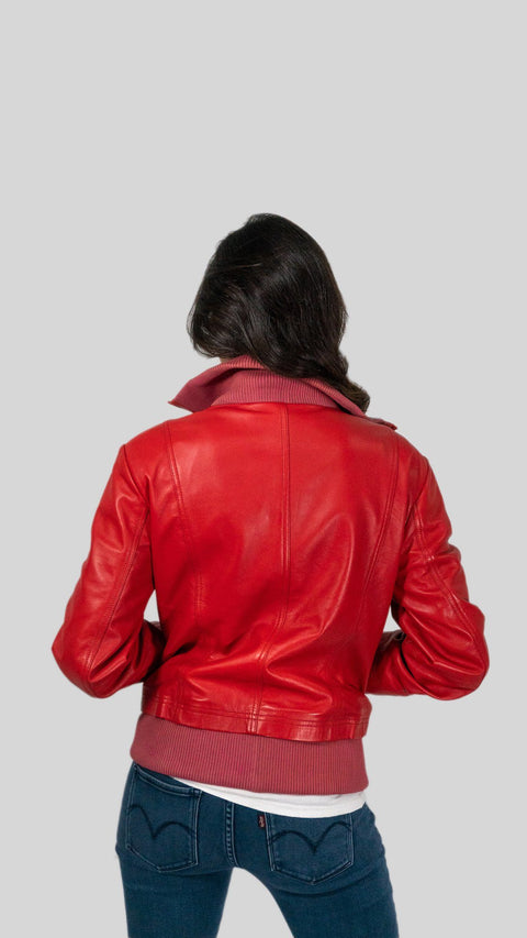 Womens Leather Jacket - Bailey Womens Leather Bomber Jacket Red