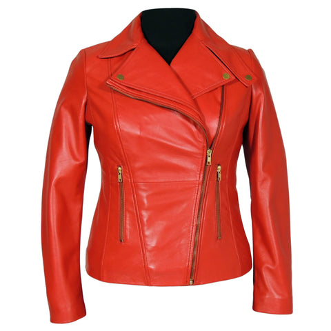 Charlotte Womens Leather Jacket, Red - Fadcloset