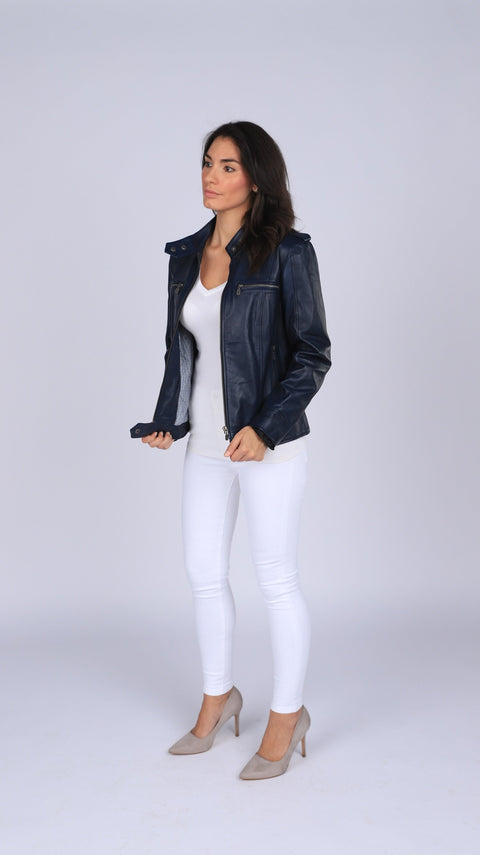 Womens Leather Jacket - Faya Womens Leather Jacket Midnight