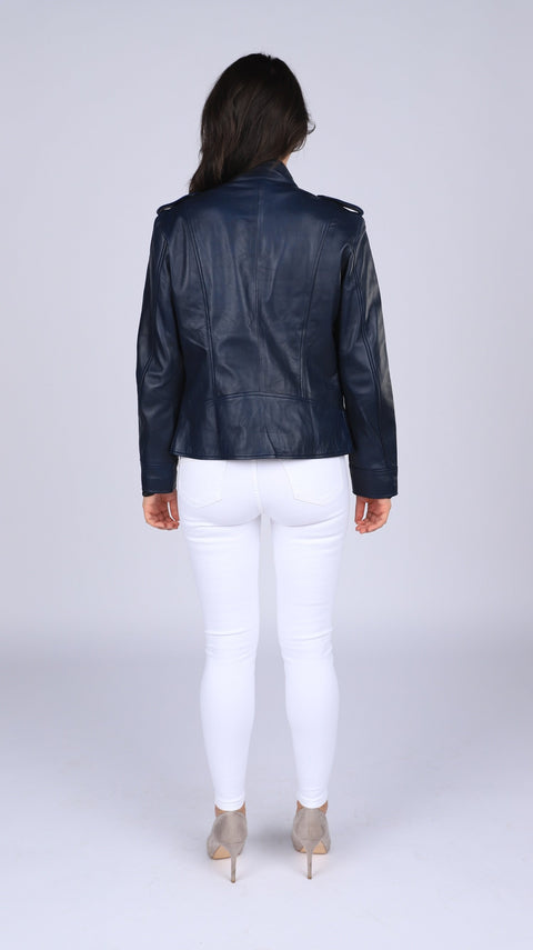 Womens Leather Jacket - Faya Womens Leather Jacket Midnight