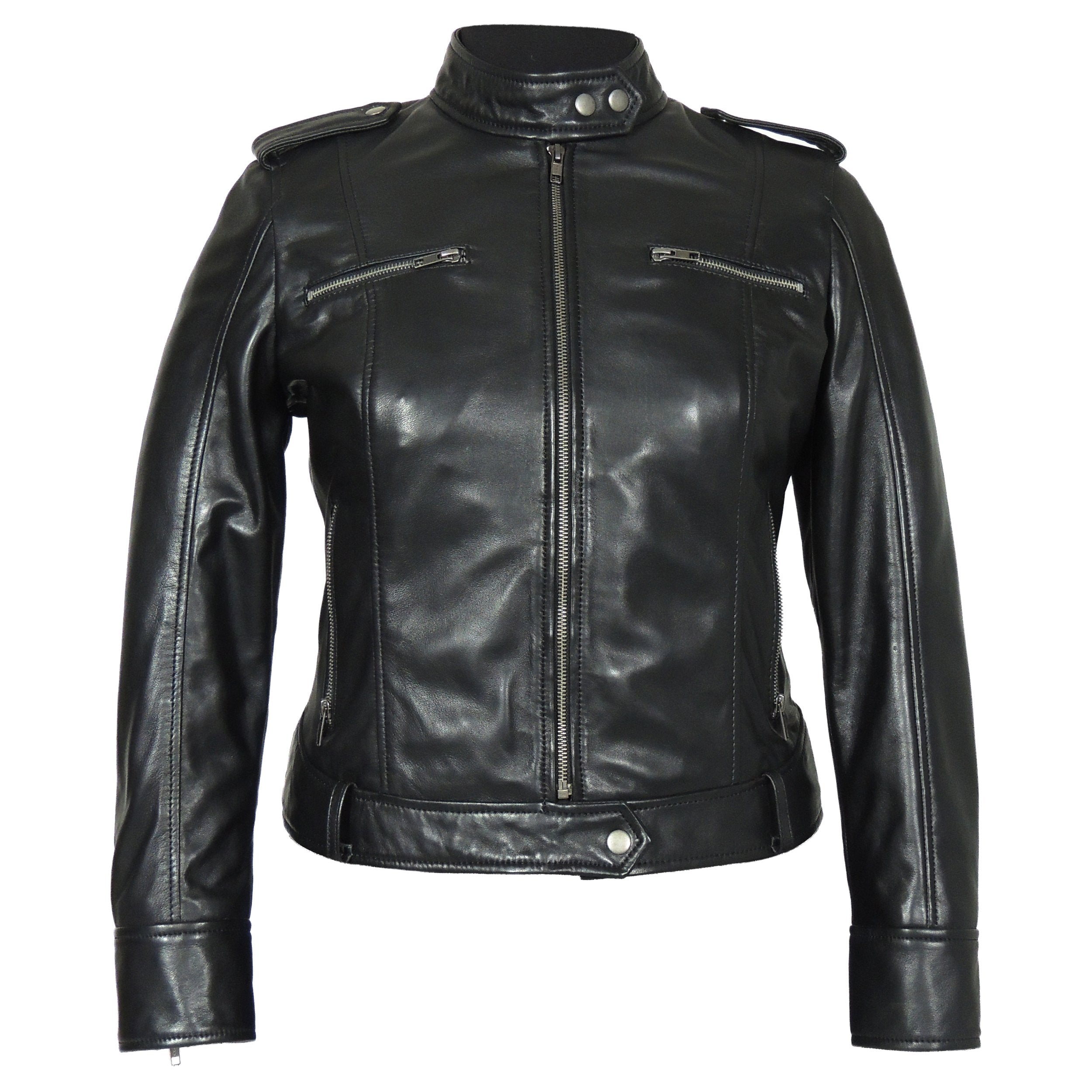 Faya Womens Leather Jacket Midnight, Black - Fadcloset