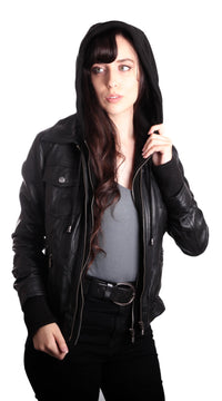 Hooded Bomber Womens Leather Jacket, [option2] - Fadcloset