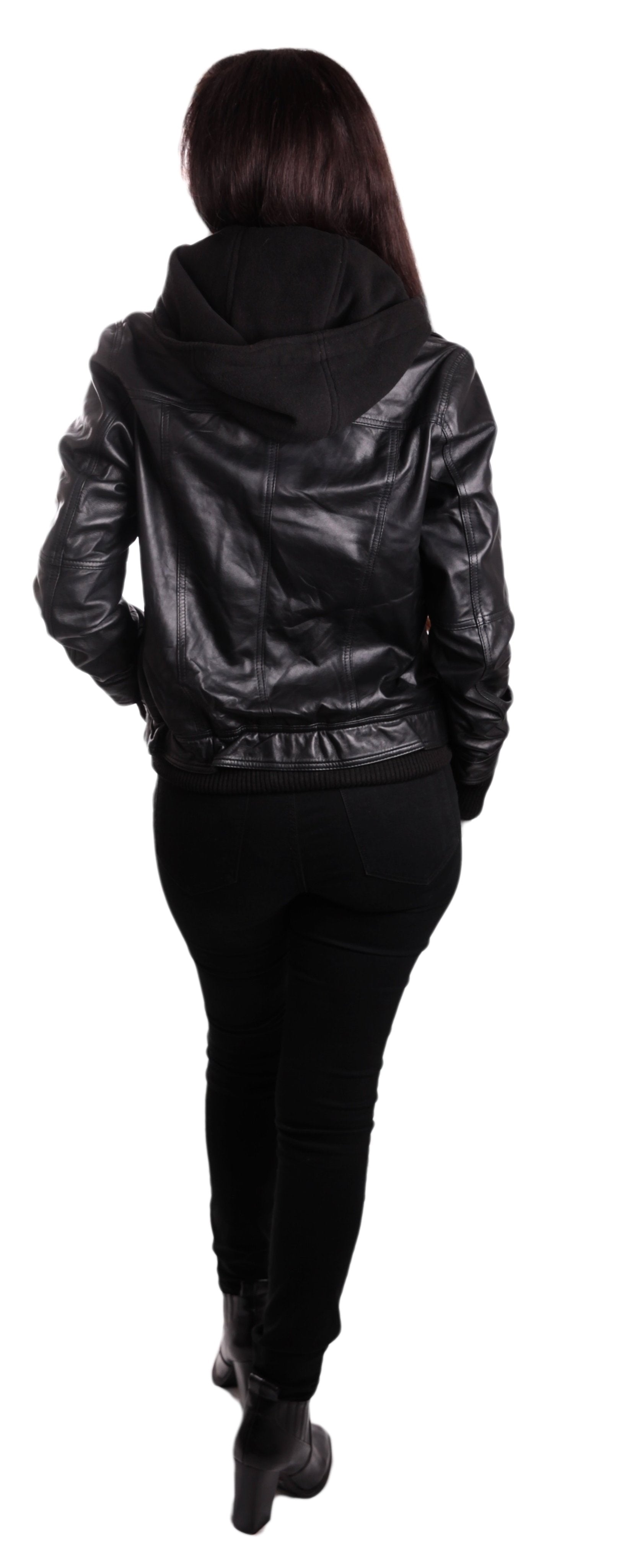 Ladies black bomber jacket with online hood